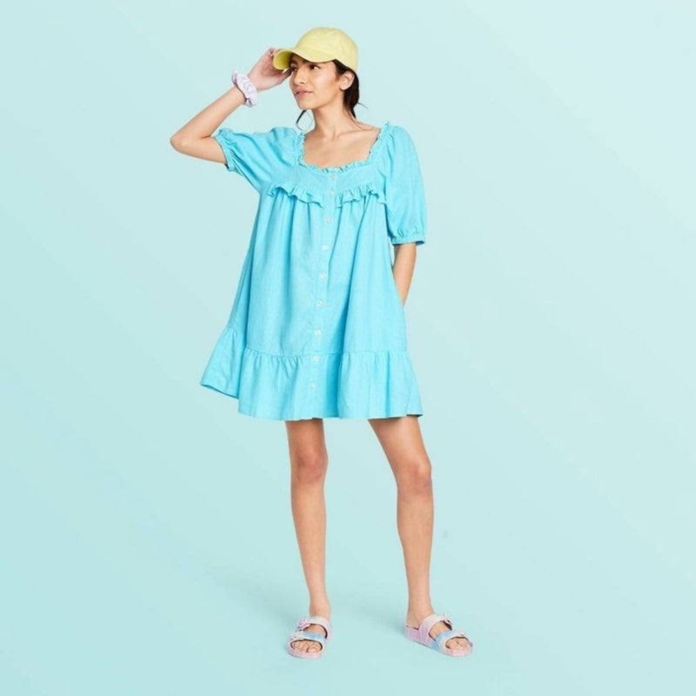 NWT! Stoney Clover Lane x Target Short Sleeve Ruffle Dress Blue Medium